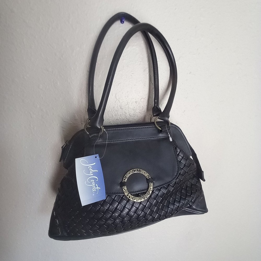 Jody Coyote PURSE Handbag Braided  Leather Satchel - Black Woven NEW WITH TAGS